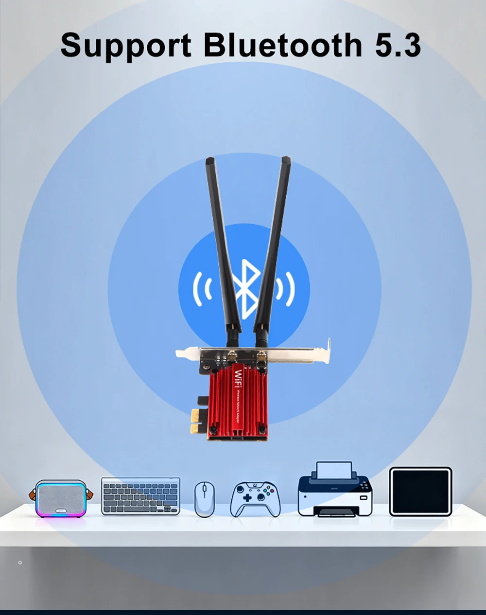 5400Mbps 트라이 밴드 WiFi 6E RTL8852CE PCI-E 네트워크 카드 BT5.3 2.4G/5G/6Ghz 무선 WiFi 수신기 어댑터 노트북용 Win10/11