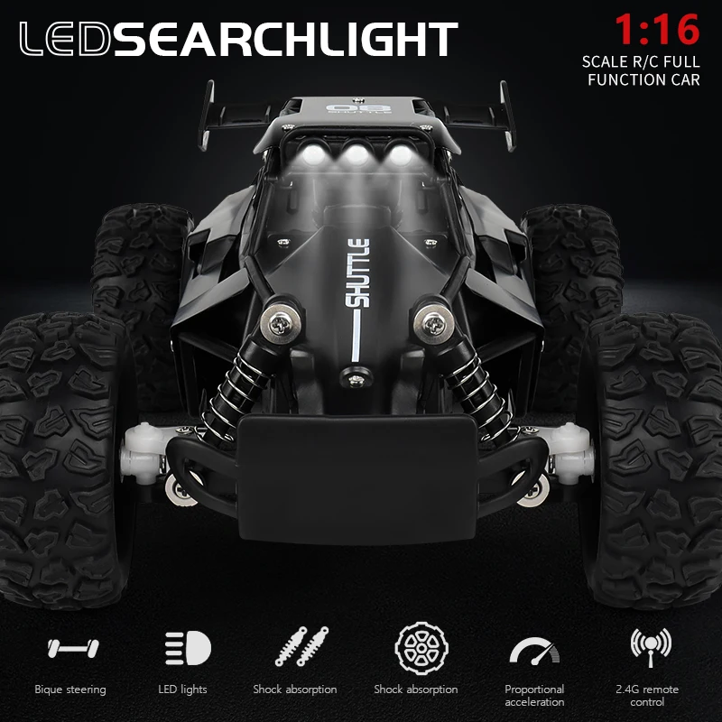 3699-087 Off-Road Vehicle 2WD 5Channel 1:16 20km/h 2.4GHz Rc Car Alloy High Speed Car Drift Led Child Toys Gifts 1-3battery 5