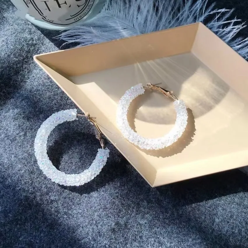 Fashion Charm Crystal Hoop Earrings Geometric Round Shiny Rhinestone Big Earring Jewelry Accessories For Women Creative Gifts