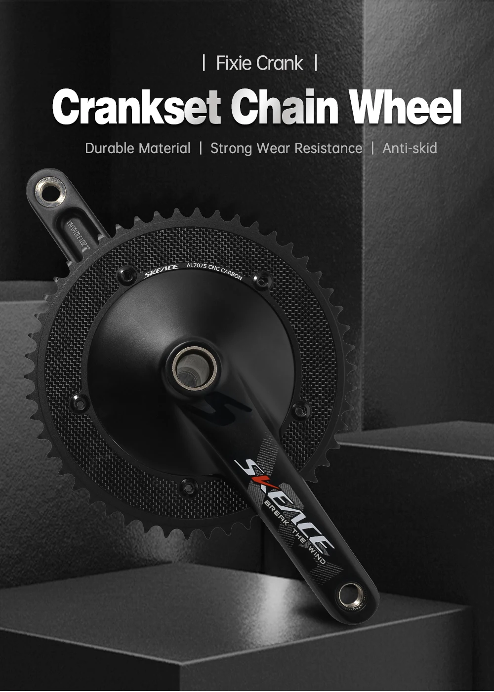 Description Picture 2 of itemSKEACE Break The Wind Hollowtech Crankset, Fixie Crank, Fixed Gear Bike, Track Bicycle CNC Carbon Chainwheel, 49T, 165mm, 144BCD