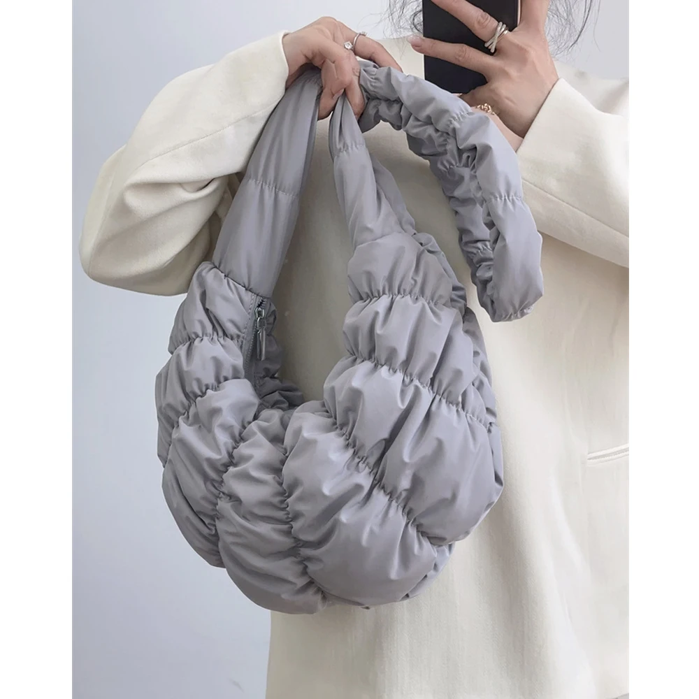 Fashion Quilted Shoulder Bag Ruched Padded Crossbody Bags for Woman Nylon Cotton Croissant Designer Half Moon Cloud Hobos Tote