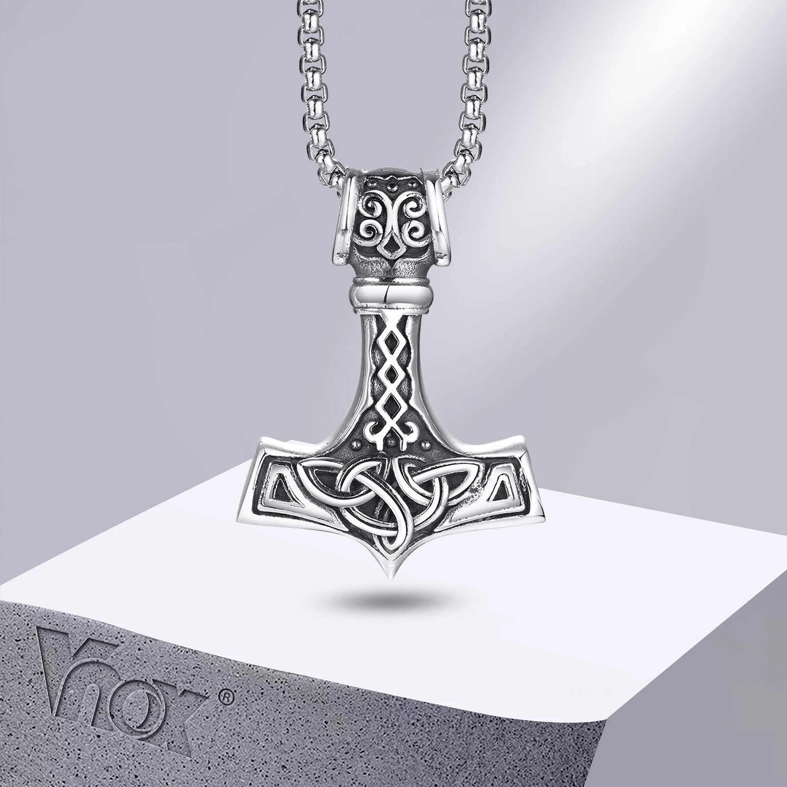 Vnox collares vikingos nórdicos Vintage para hombre, colgante de martillo Retro, Rock Punk, Thor, nórdico escandinavo, joyería de cuello de runa|Collares colgantes| - AliExpress