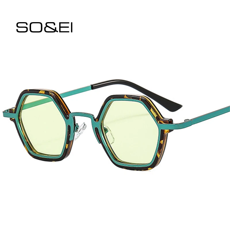 

SO&EI Retro Polygon Square Sunglasses Women Fashion Clear Ocean Gradient Lens Eyewear Men Trending Punk Sun Glasses Shades UV400