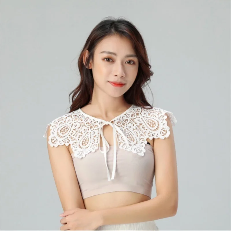 Lace Fake Collar Wild Hollow Collar Lace Cape Cloud Shoulder Pearl Lace Shawl Fairy Girl  Accessories Antique Ornaments Necktie