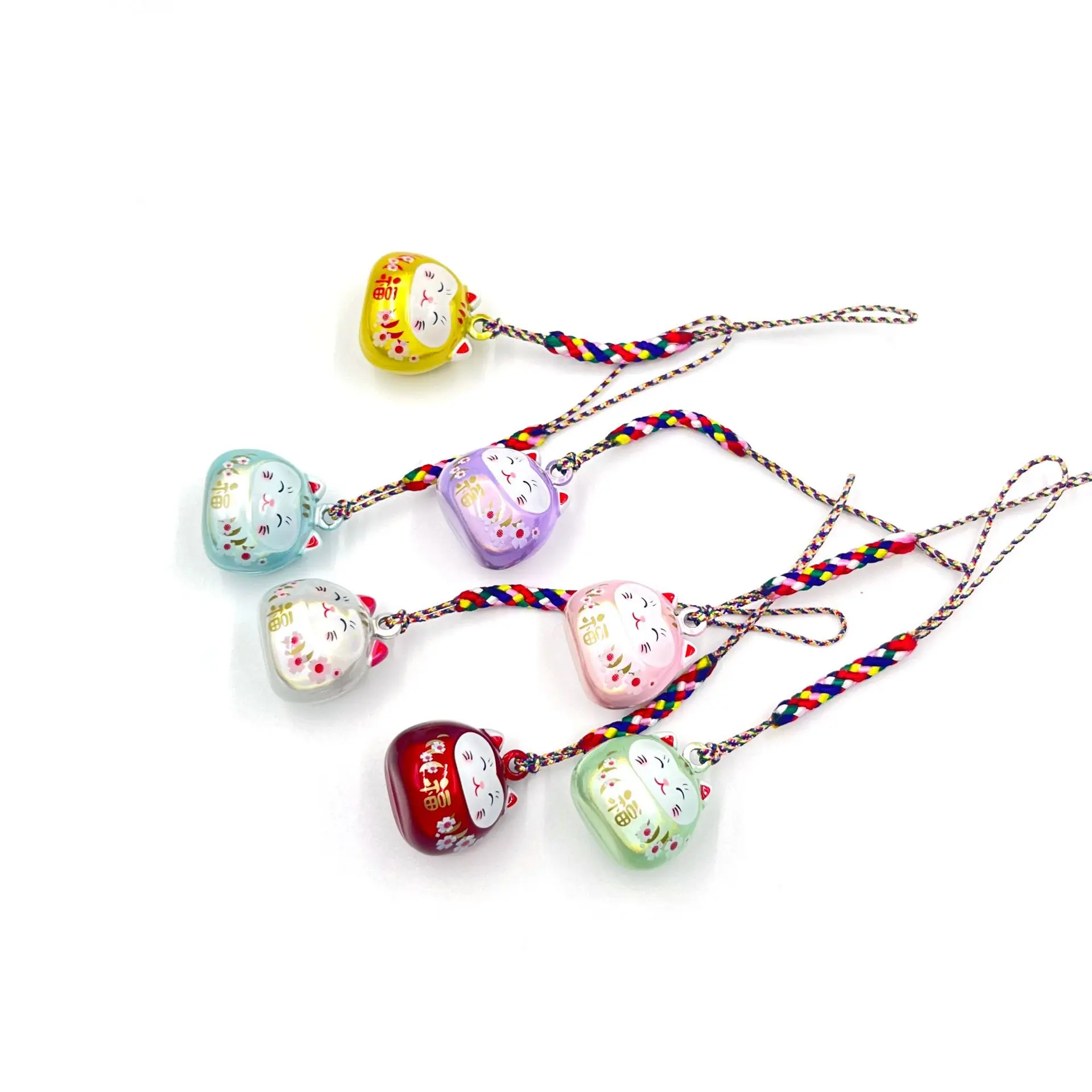OLYCRAFT Ciondolo Giapponese di Gatto Fortunato, Portachiavi Maneki Neko con Fibbia a Campana e Fiore, 5 Pezzi, Taglia Unica