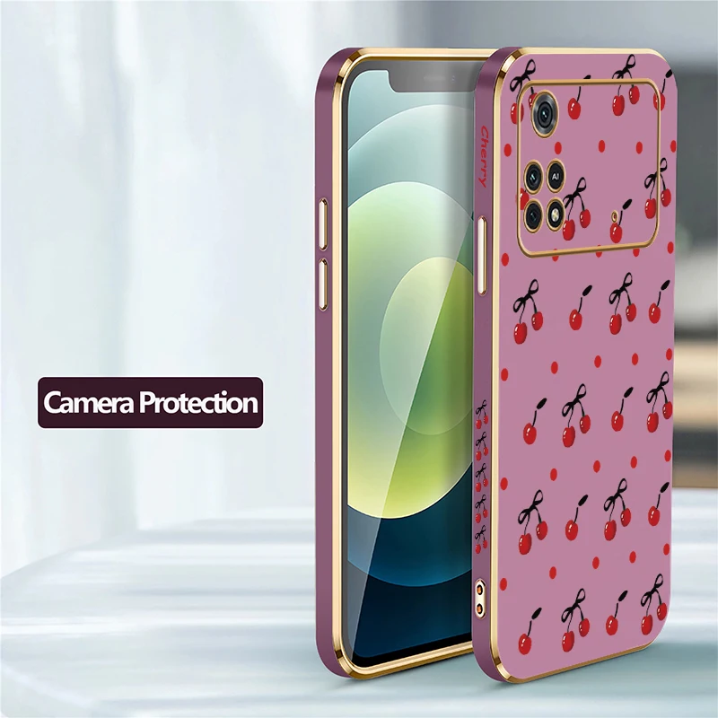 Luxury Soft Silicone Shockproof Phone Case with Cherry Bow Print Design