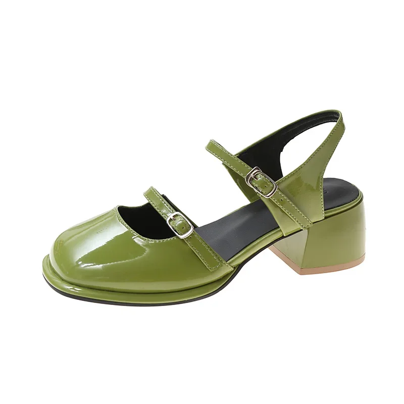 New Mary Jane Shoes Buckle Pumps Women Thick Heels Elegant Shallow Square Toe Footwear Fashion Outdoor Lady Shoes