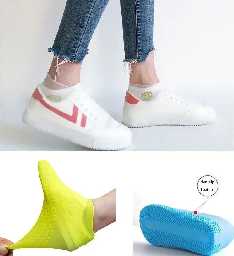Description Picture 2 of item1 Pair Waterproof Non-slip Silicone Shoe High Elastic Wear-resistant Unisex Rain Boots for Outdoor Rainy Day Reusable Shoe Cover