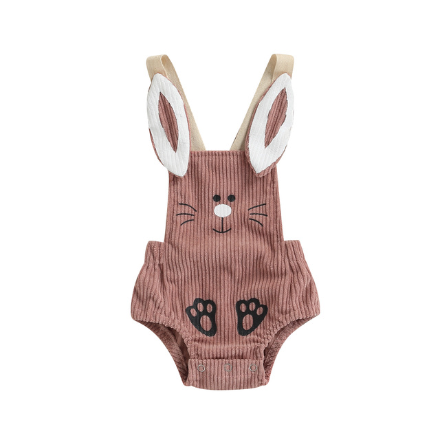 Infant Baby Romper, Sleeveless Cartoon Rabbit Button Closure Corduroy Bodysuit for Girls Boys