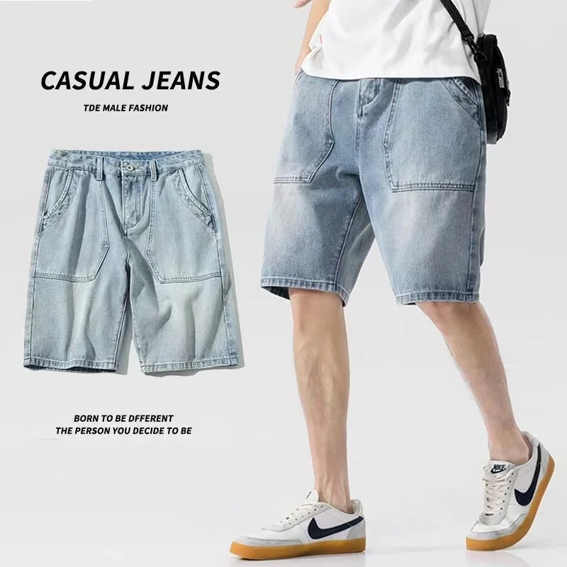 Men's Denim Shorts 2023 new five-cent pants summer thin tide sign INS relaxed straight casual pants