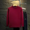 Autumn Winter Men's Clothing Solid Color Pullover Sweater Knitted Half High Collar Screw Thread Flocking Boyfriend Retro Tops 4
