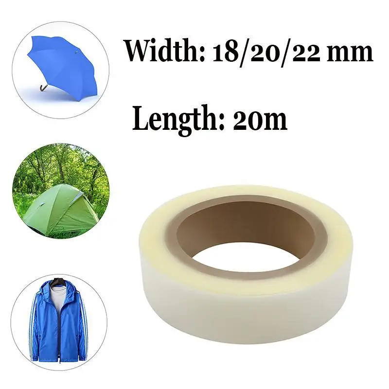 1 롤 20m 핫멜트 솔기 씰링 수리 접착제 방수 PU 코팅 직물 용 가용성 테이프 레이어 야외 기어 비옷 텐트
