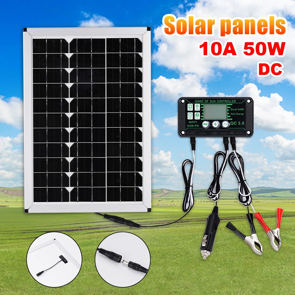 

12V 50W Solar Panel complete Power Plant Photovoltaic solar panels inverter With 10A Solar Controller For RV Car Camping Charge