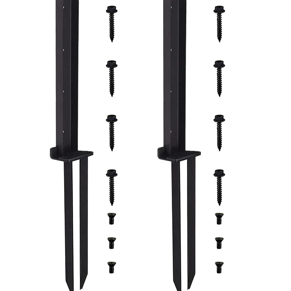 Kit Kit, Fence Post Anchor Repair Kit Along With Reinforced Steel Piles Approx.15.6*15.7*2.4*2.2 Inches Black New