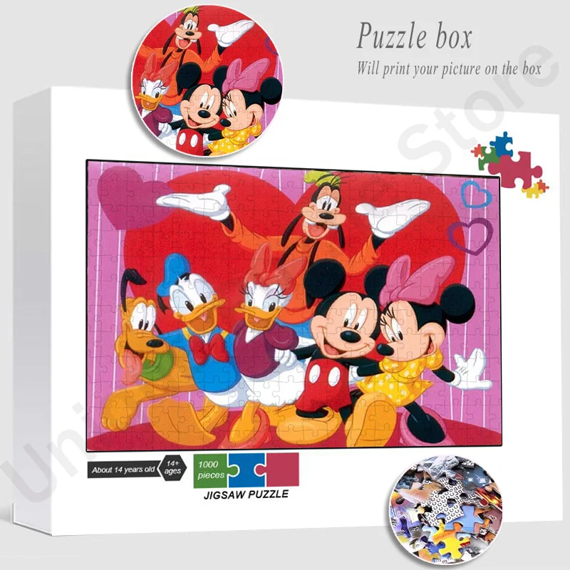 Disney quebra-cabeça de natal 300/500/1000 peças mickey e minne quebra- cabeças dos desenhos animados brinquedos artesanais para crianças presente  de ano novo - AliExpress