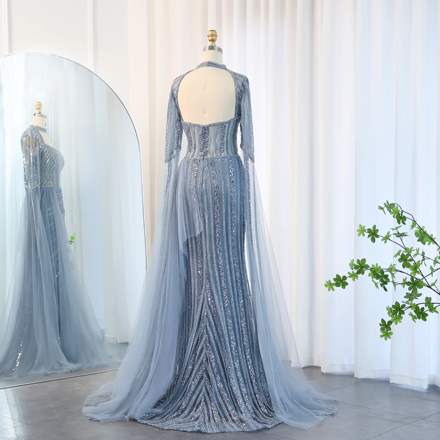 Sharon Said Luxury Mermaid Blue Evening Dresses with Cape Sleeves Slit  Yellow Pink Women Wedding Party Gowns SS003L Customized - AliExpress 320