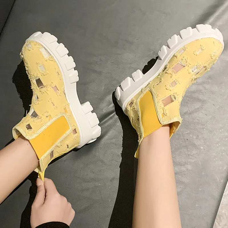 

Women Ankle Boots Slip-On Platform Block Heel Chelsea Boot Lady Fashion Mixed Color Spring Autumn Outdoor Short Boot Female Shoe