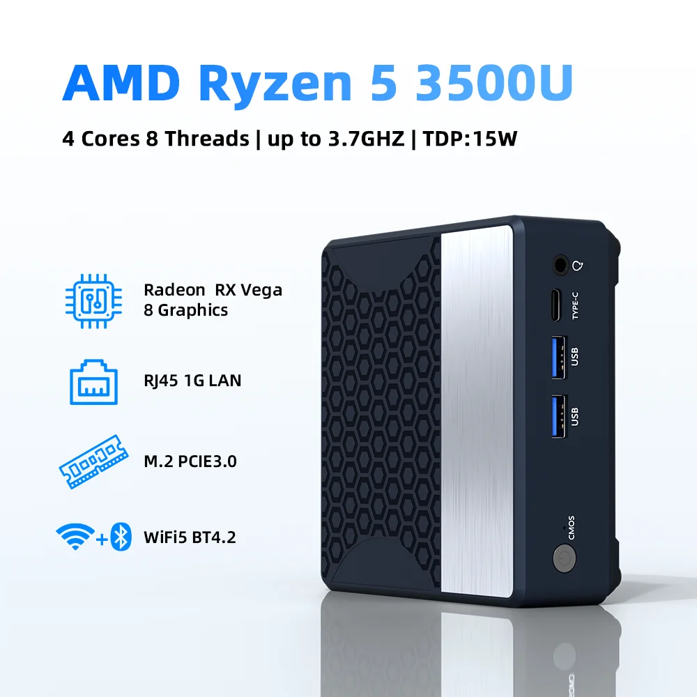 ZXIPC Mini PC AMD Ryzen 5 3500U 16GB DDR4 500GB SSD NVME Wifi5 BT4