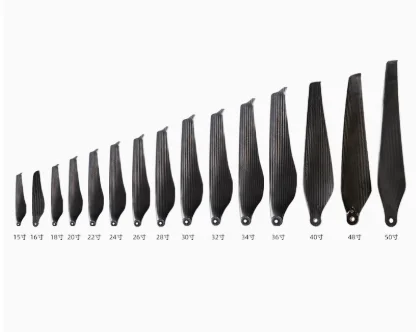 Vue rapprochée d'une pale carbone 34x11.2 montrant le profil aérodynamique