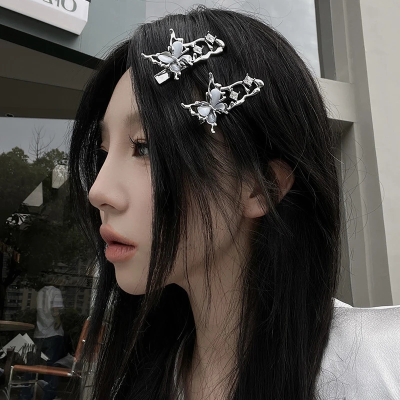

Liquid Metal Cat's Eye Butterfly Zircon Hairpin Headdress Trendy Design Y2K Girls Delicate Hair Clip Women Hair Accessories