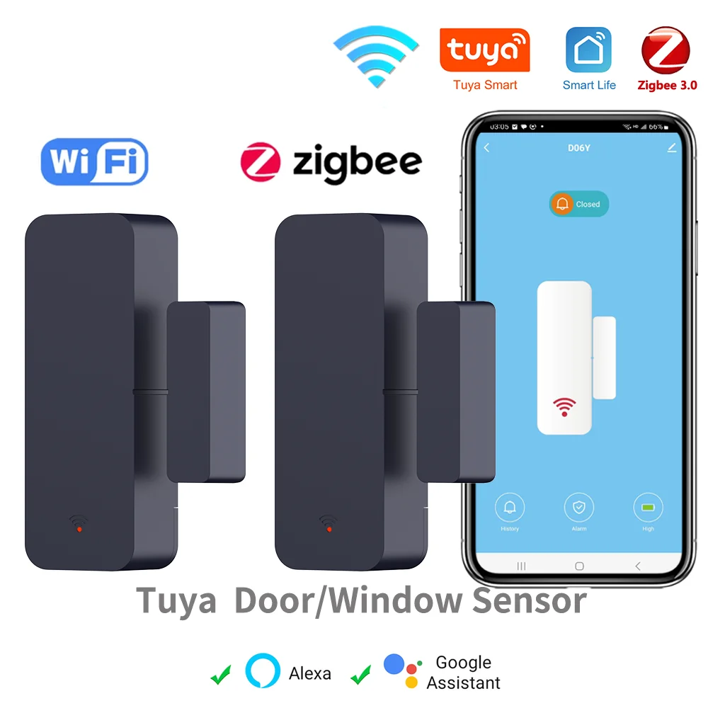 Tuya Zigbee Wifi สมาร์ทเซ็นเซอร์ประตูหน้าต่าง Entry Security Burglar Magnetic Alarm ใช้งานร่วมกับ Tuya สมาร์ท Alexa Google Home 1