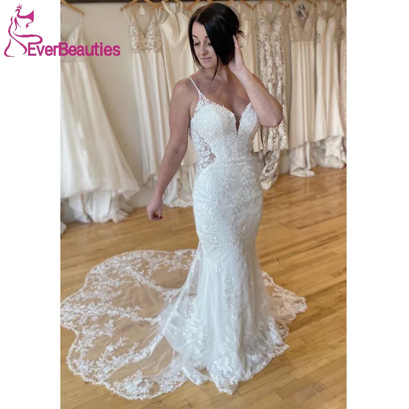 

Tulle Lace Boho Wedding Dresses for Women Spaghetti Straps Vestidos De Novia Mermaid Boho Robe De Mariee Bohemian Wedding Gowns