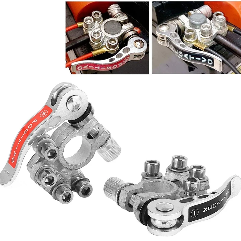 

Комплект разъемов для клемм аккумулятора с инструментом для очистки, клеммы для аккумуляторов на верхнюю стойку автомобиля, зажимные соединители, положительные и отрицательные