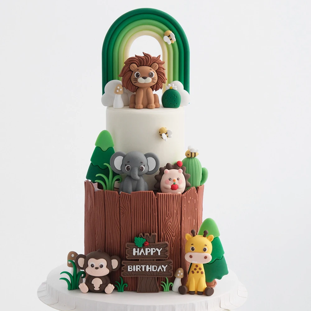 JeVenis leeuw verjaardag decoraties safari dieren taart topper wild one taart topper jungle baby shower