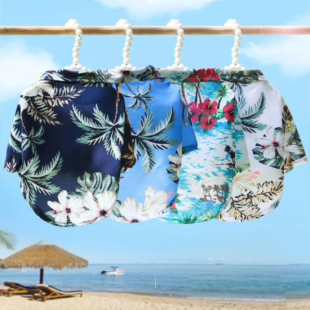 Hawaiian Dog Shirts Puppy Dog T-Shirts With Coconut Tree Print Pet Apparel Suit For Small To Medium Dogs Cats pet dog shirt dog suit