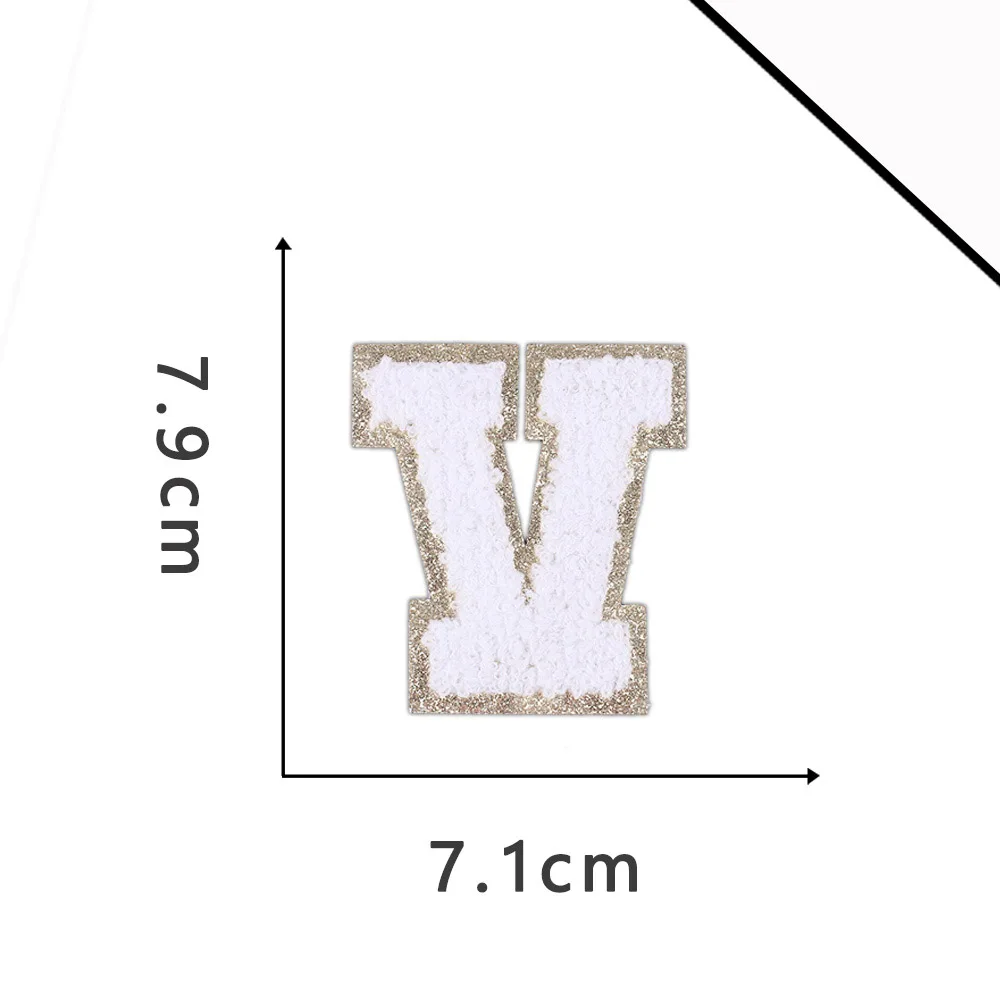 A-Z White Chenille Letter Patches Towel Sequins Clothing Patch Clothes Sew on Applique DIY Garment Hat Decor