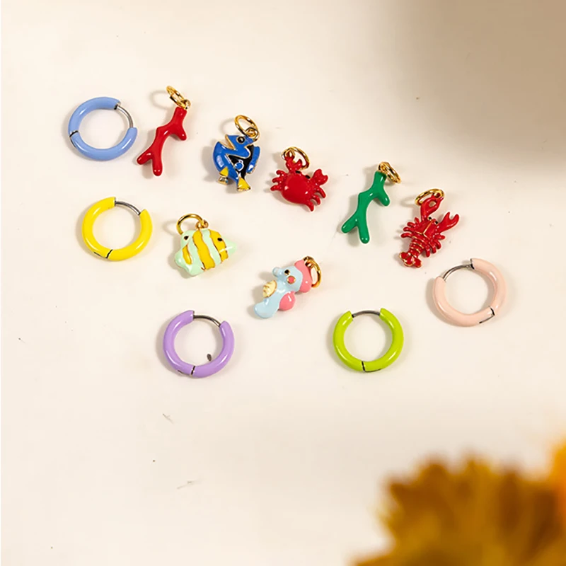 Cartoon Animal Pendant Hoop Earrings Dinosaur Design Butterfly Earring image 12