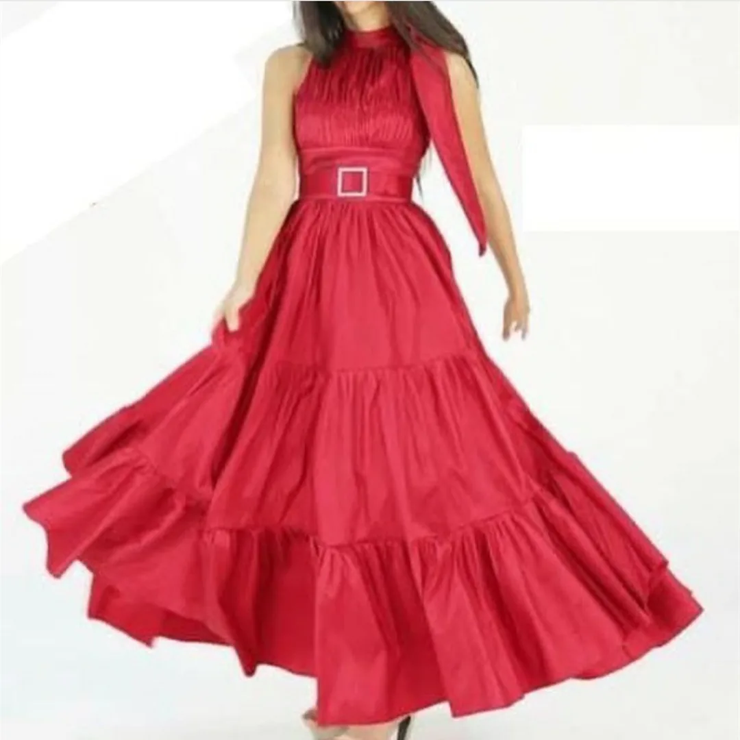 

Classic Short Red Taffeta Ankle Length Evening Dresses فساتين السهرة A-Line Pleated Prom Dress Robe de soirée for Women