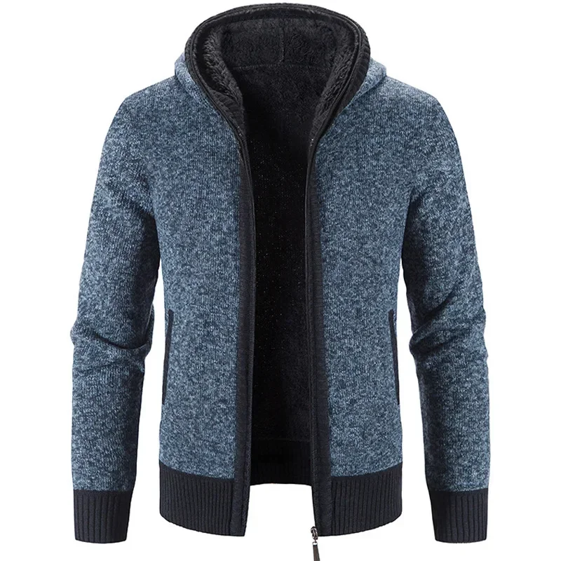 Mens Hooded Cardigan Sweater 2023 Winter New Fleece Thickened in Winter Knitwear Sweaters Coat Jacket Zipper Casual Men Clothing