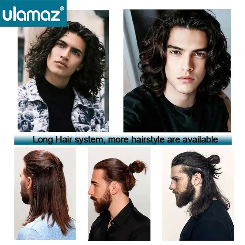 Peluca Q6 de cabello largo para hombre, postizo de encaje Frontal de 130% de densidad, tupé de encaje suizo, sistema de cabello largo y rizado, cabello Remy de Pu