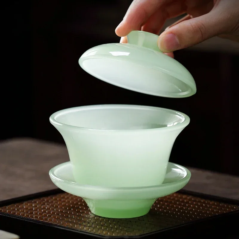 Ru Qing Celadon Porcelain Covered Bowl Tianquan Chinese Gaiwan Tea Cup