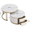 Modern 27.6-inch nested coffee table 2-piece set, circular coffee table with 2 drawers 6
