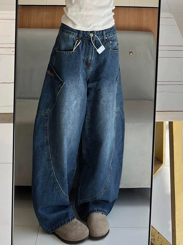 plus Size American Sle Embroidered Bla Jeans Women's Autumn Winter Loose High Waist Slim Straight Wide Leg Pants