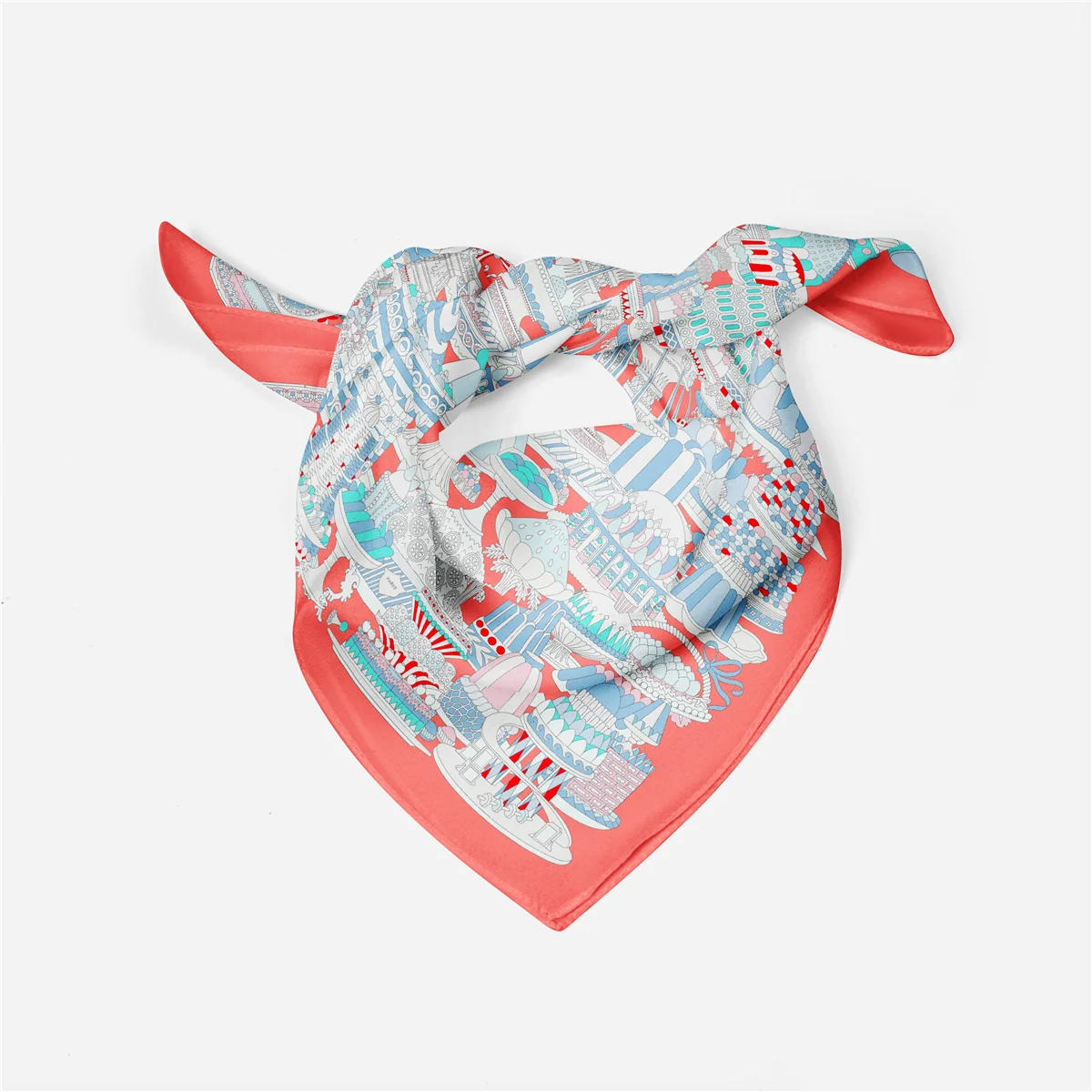 53cm neues Design Französisch Kuchen Druck Seide Schal 2024 Marke quadratischen Schal Frau Luxus Bandana Stirnband Hijab Foulard Halstuch – Detail 19