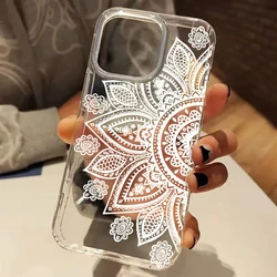 Elegant Clear Phone Case with White Mandala Design - Silicone Shockproof Cover - iPhone 15 Plus (Clear - YYDSQN3374)