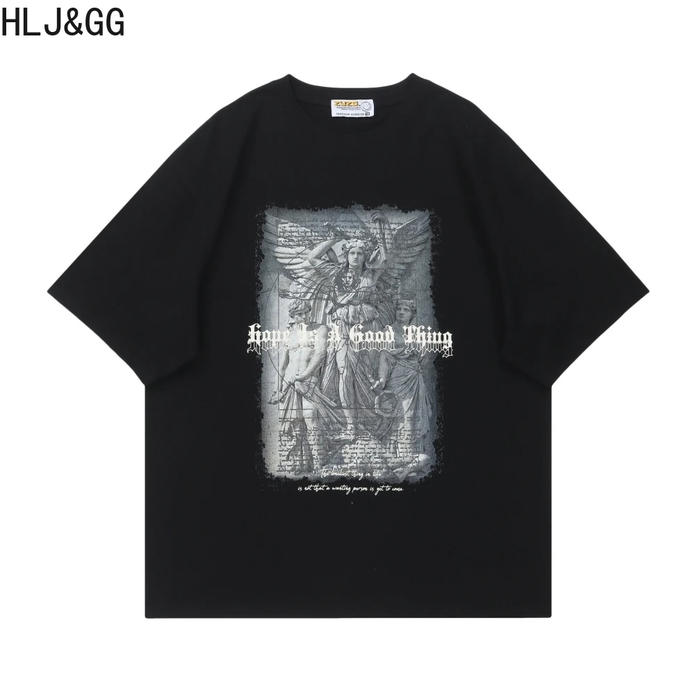 

HLJ&GG American Style Retro Angel Printing Man's T-shirts Hip Hop Streetwear Tshirt Summer Breathable Short Sleeve Tops Tees