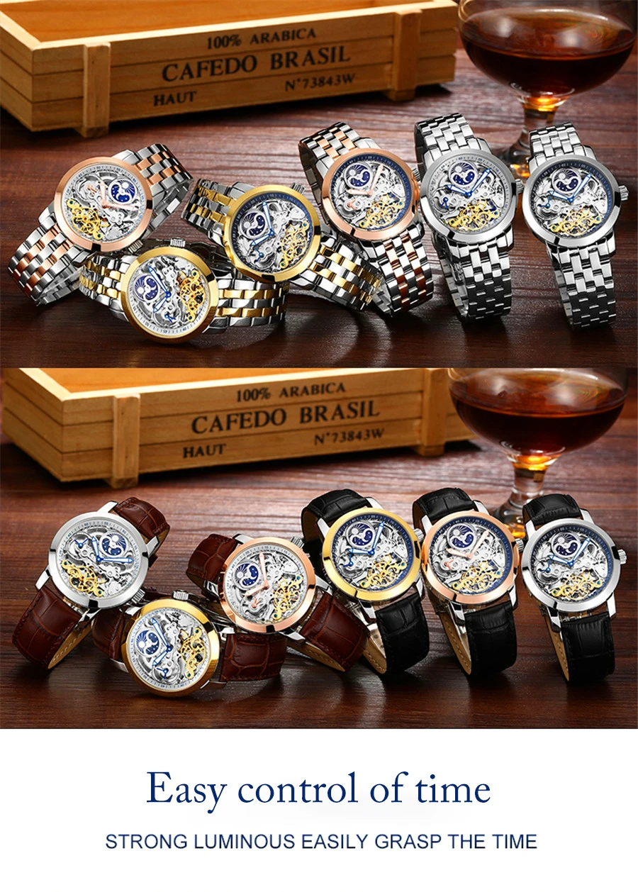 AILANG exklusive original design männer transparent mechanische uhr qualität uhr wasserdichte edelstahl uhr dual display – Detail 4