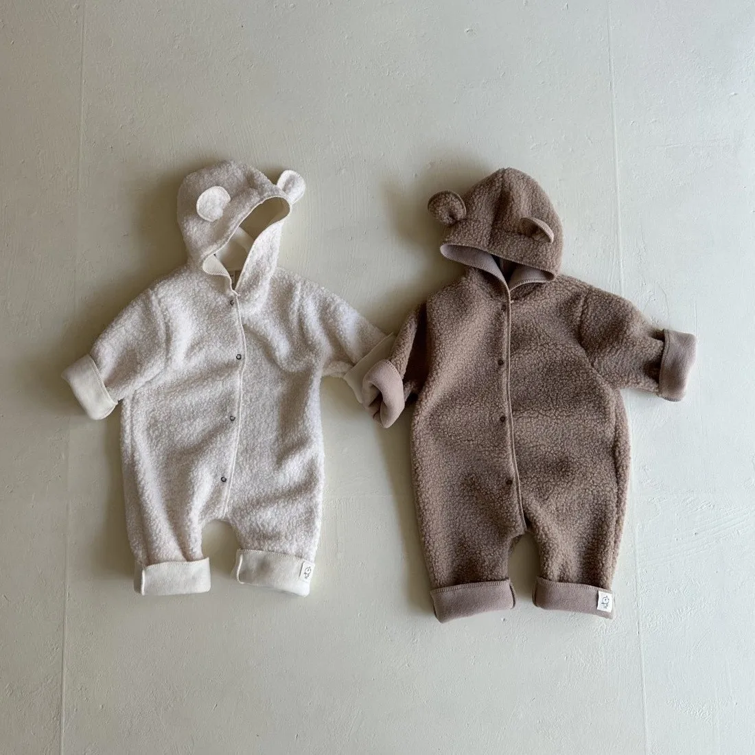 

Winter New Baby Fleece Hooded Romper Boy Girl Newborn Solid Casual Jumpsuit Cotton Infant Plus Velvet Thick Warm Clothes 0-24M