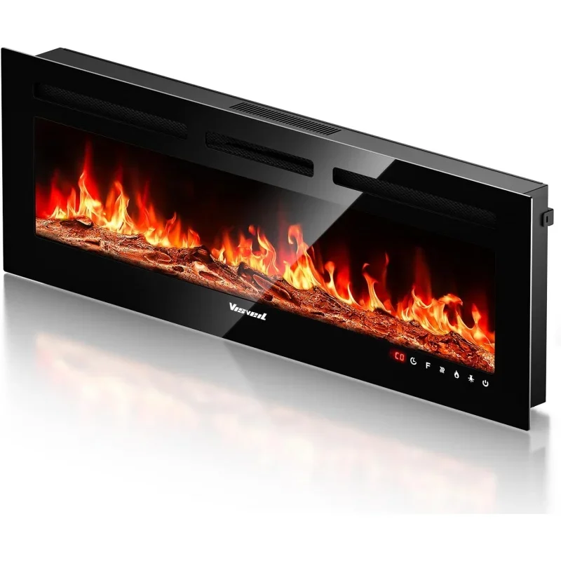 

Electric Fireplace 50Inch,Realistic Flame Electric Fireplace Heater,Log Set/Crystal Flames 750-1500W with Timer Inserts/Wall Mou