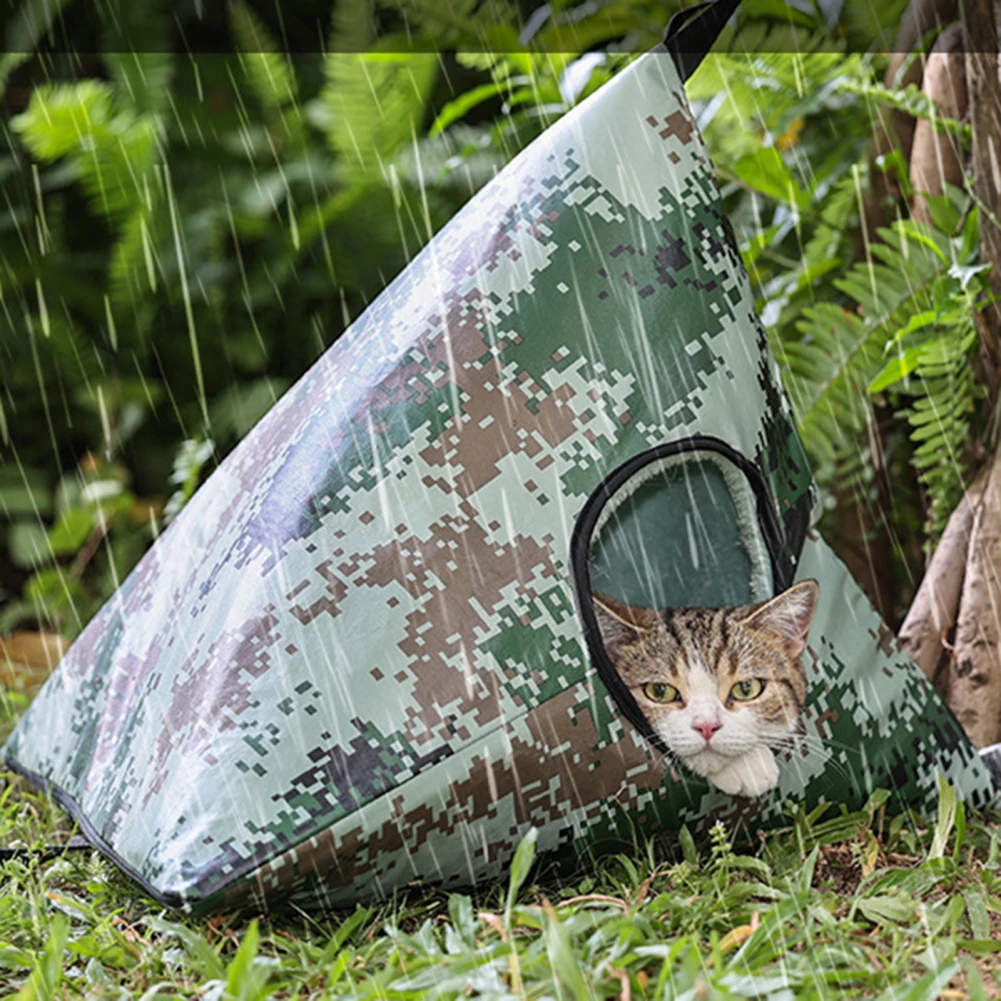 

Outdoor Cat House With 2-meter Long Fixed Strap Waterproof Warm Insulation Portable Indoor Cat Condos 21.65x21.65x17.72in