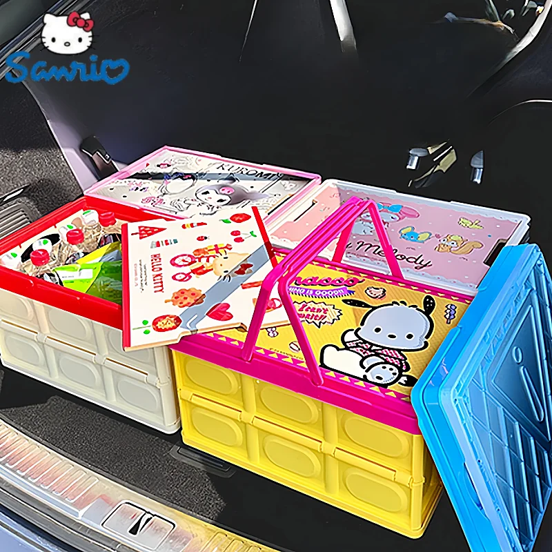 

Anime Sanrio Kawaii My Melody Hello Kitty Kuromi Cartoon Large Capacity Car Storage Box Cute Outdoor Camping Folding Snack Box