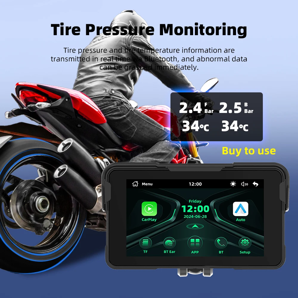 EKIY 5インチ バイク用ワイヤレスCarPlay Android Auto対応