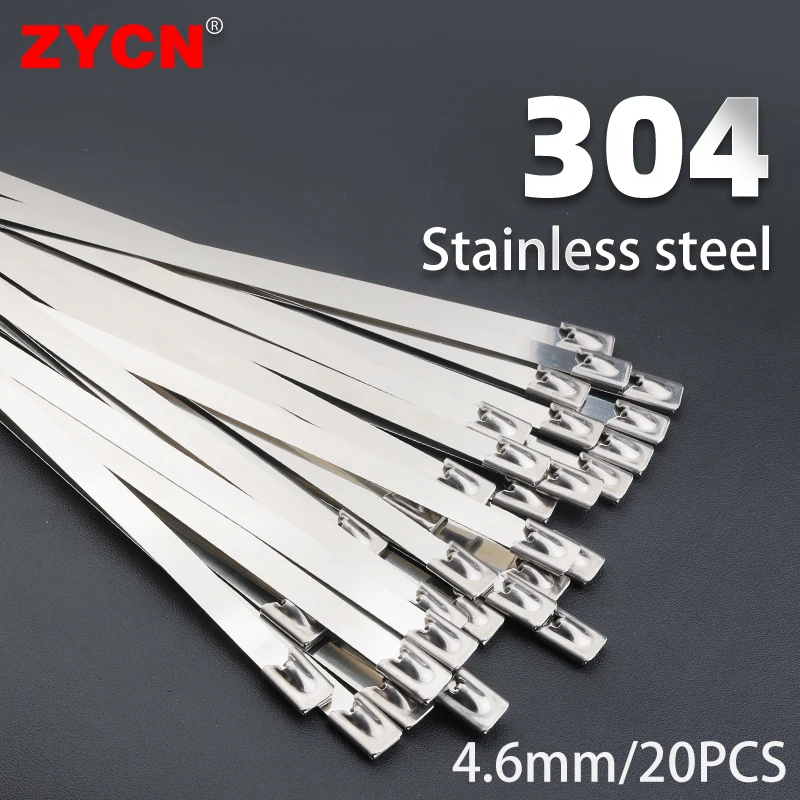 20PCS304StainlessSteelMetalCableZipTieSelfLocking46MM300