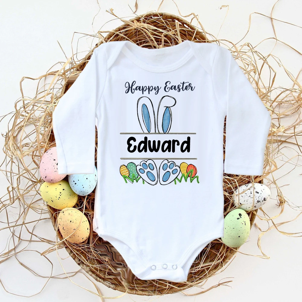 Personalised Easter Baby Bodysuit Custom Name Infant Outfits Clothes Boy Girl Holiday Party Jumpsuit Cute Bunny Newborn Romper 5