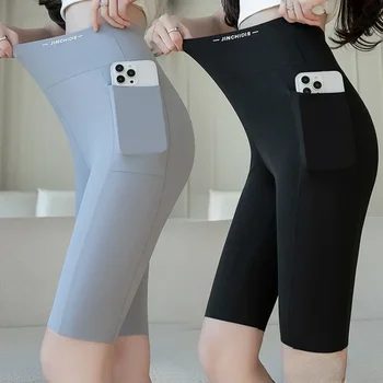 Leggings di grandi dimensioni Pantaloncini sportivi da donna con squalo con tasca Elastico a vita alta Sollevamento fianchi Allenamento Corsa Pantaloncini da palestra ad asciugatura rapida 1
