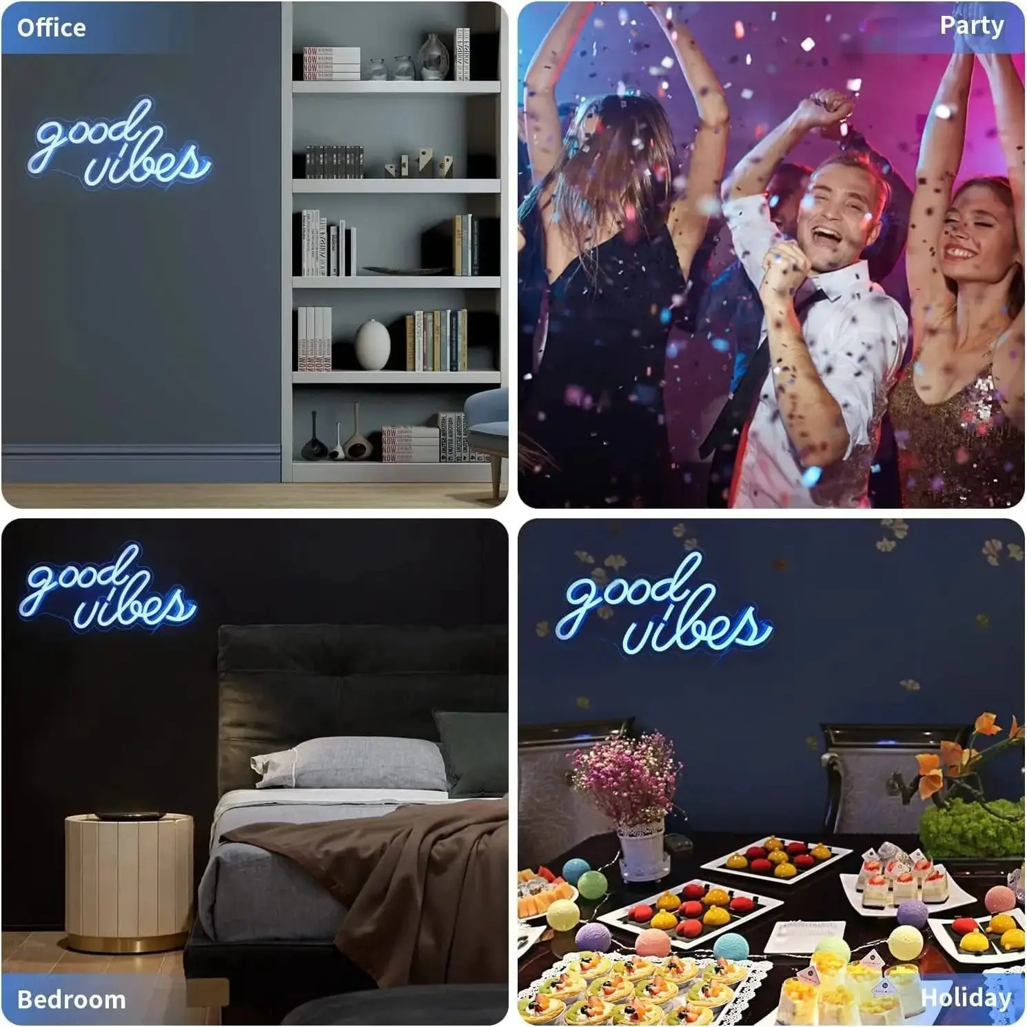 LED Neon Good Vibes Neon Signs Night Light 3D Wall Art Game Room Bedroom Living Room Decor Lamp Signs Party Bar Decor